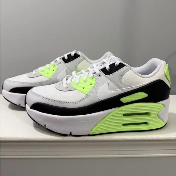NIKE WOMENS AIR MAX 90 LV8 SNEAKERS-Photon Dust/White-Lime-Black-SIZE 8.5 - Picture 12 of 17